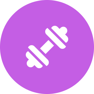 Purple circle with white dumbbell icon.